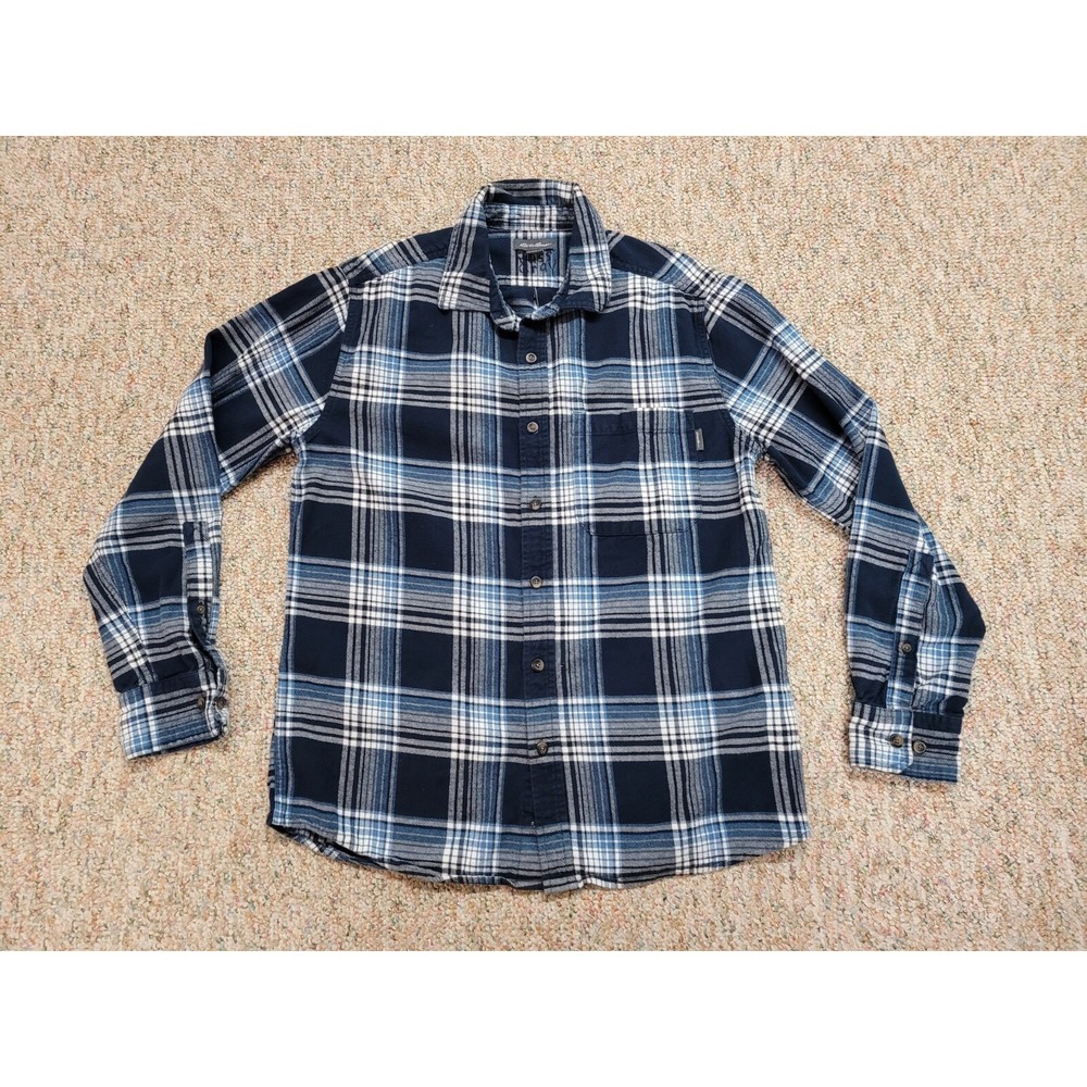 Eddie Bauer Shirt Mens Medium Blue Plaid Flannel Button Up Outdoors Hiking